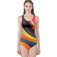 Abstract Colorful Background Wavy One Piece Swimsuit by Nexatart