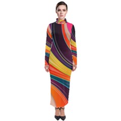 Abstract Colorful Background Wavy Turtleneck Maxi Dress