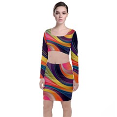 Abstract Colorful Background Wavy Long Sleeve Crop Top & Bodycon Skirt Set by Nexatart