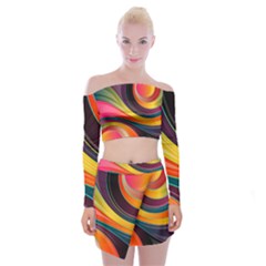 Abstract Colorful Background Wavy Off Shoulder Top With Mini Skirt Set by Nexatart