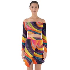 Abstract Colorful Background Wavy Off Shoulder Top With Skirt Set by Nexatart