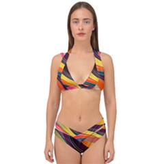 Abstract Colorful Background Wavy Double Strap Halter Bikini Set