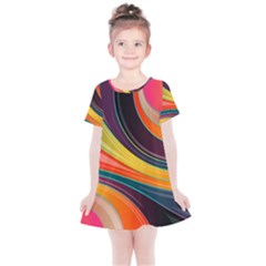 Abstract Colorful Background Wavy Kids  Simple Cotton Dress