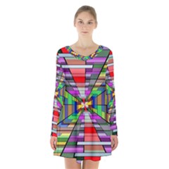 Art Vanishing Point Vortex 3d Long Sleeve Velvet V-neck Dress