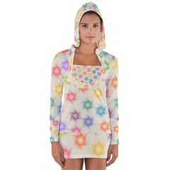 Polygon Geometric Background Star Long Sleeve Hooded T-shirt by Nexatart