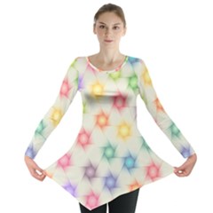 Polygon Geometric Background Star Long Sleeve Tunic  by Nexatart