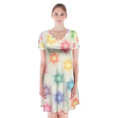 Polygon Geometric Background Star Short Sleeve V-neck Flare Dress by Nexatart