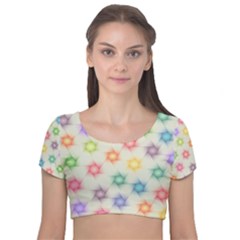 Polygon Geometric Background Star Velvet Short Sleeve Crop Top  by Nexatart