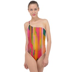 Background Abstract Colorful Classic One Shoulder Swimsuit