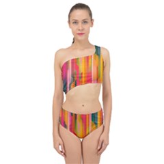 Background Abstract Colorful Spliced Up Two Piece Swimsuit