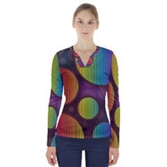 Background Colorful Abstract Circle V-neck Long Sleeve Top by Nexatart