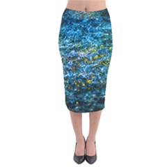 Water Color Yellow Velvet Midi Pencil Skirt by FunnyCow