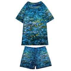 Water Color Yellow Kids  Swim Tee And Shorts Set