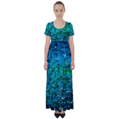 Water Color Green High Waist Short Sleeve Maxi Dress by FunnyCow