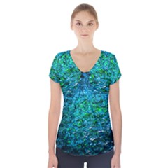 Water Color Green Short Sleeve Front Detail Top by FunnyCow