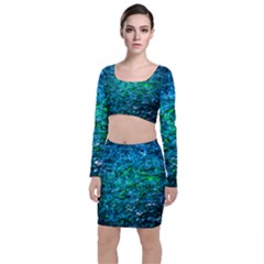 Water Color Green Long Sleeve Crop Top & Bodycon Skirt Set