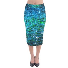 Water Color Green Velvet Midi Pencil Skirt by FunnyCow