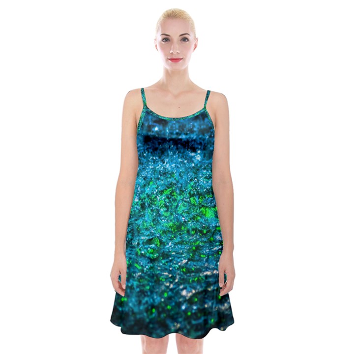 Water Color Green Spaghetti Strap Velvet Dress