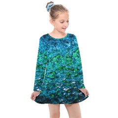 Water Color Green Kids  Long Sleeve Dress by FunnyCow