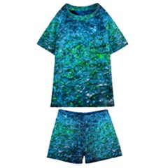 Water Color Green Kids  Swim Tee And Shorts Set