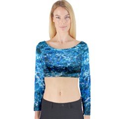 Water Color Blue Long Sleeve Crop Top by FunnyCow