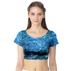 Water Color Blue Short Sleeve Crop Top by FunnyCow