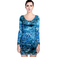 Water Color Blue Long Sleeve Bodycon Dress