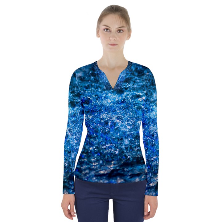 Water Color Blue V-Neck Long Sleeve Top