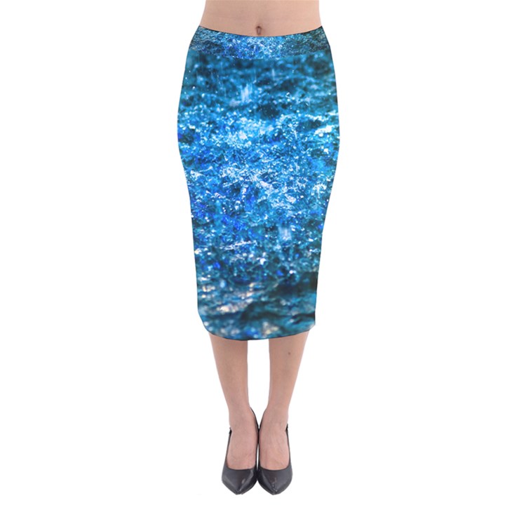 Water Color Blue Velvet Midi Pencil Skirt