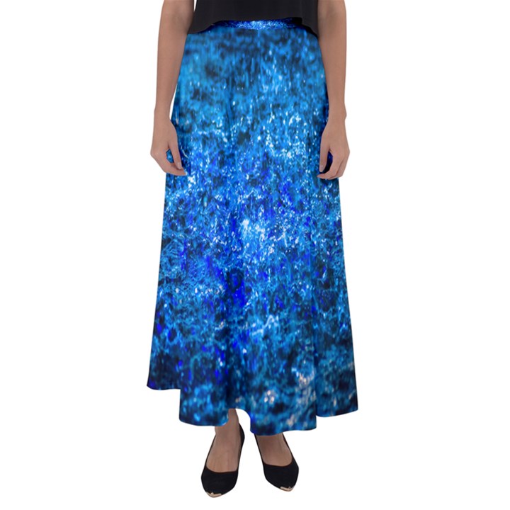 Water Color Navy Blue Flared Maxi Skirt