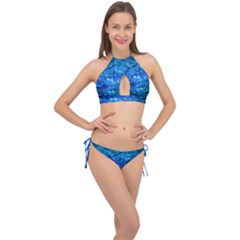 Water Color Navy Blue Cross Front Halter Bikini Set