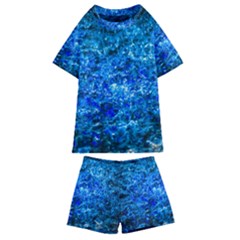 Water Color Navy Blue Kids  Swim Tee And Shorts Set