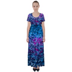 Water Color Violet High Waist Short Sleeve Maxi Dress