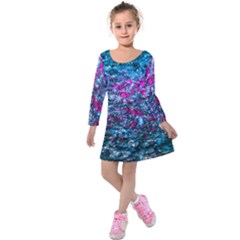 Water Color Violet Kids  Long Sleeve Velvet Dress by FunnyCow