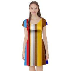 Colorful Stripes Short Sleeve Skater Dress by FunnyCow