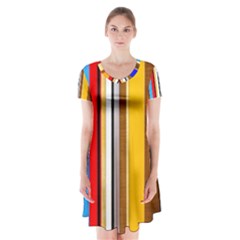 Colorful Stripes Short Sleeve V-neck Flare Dress by FunnyCow