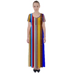 Colorful Stripes High Waist Short Sleeve Maxi Dress