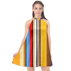 Colorful Stripes Halter Neckline Chiffon Dress  by FunnyCow