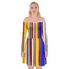 Colorful Stripes Off Shoulder Skater Dress by FunnyCow