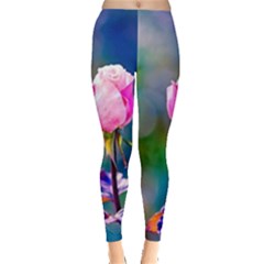 Pink Rose Flower Leggings  by FunnyCow