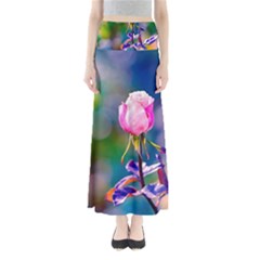 Pink Rose Flower Full Length Maxi Skirt by FunnyCow