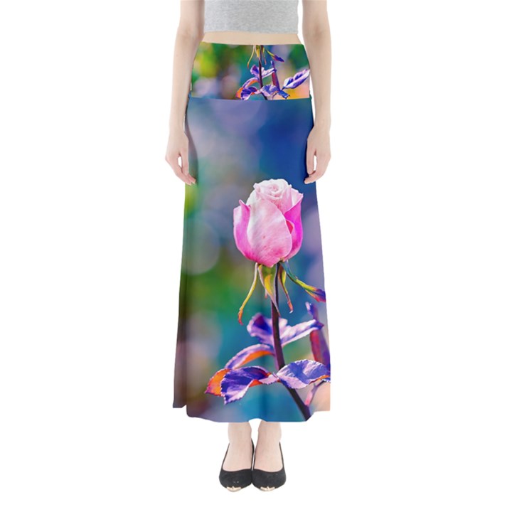 Pink Rose Flower Full Length Maxi Skirt