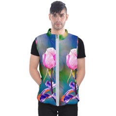 Pink Rose Flower Men s Puffer Vest by FunnyCow