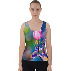 Pink Rose Flower Velvet Tank Top