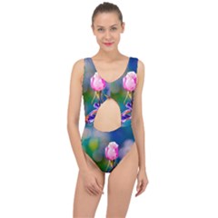 Pink Rose Flower Center Cut Out Swimsuit