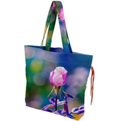 Pink Rose Flower Drawstring Tote Bag