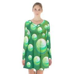 Background Colorful Abstract Circle Long Sleeve Velvet V-neck Dress