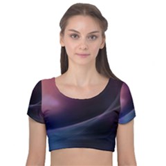 Abstract Form Color Background Velvet Short Sleeve Crop Top 