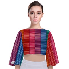 Background Colorful Abstract Tie Back Butterfly Sleeve Chiffon Top