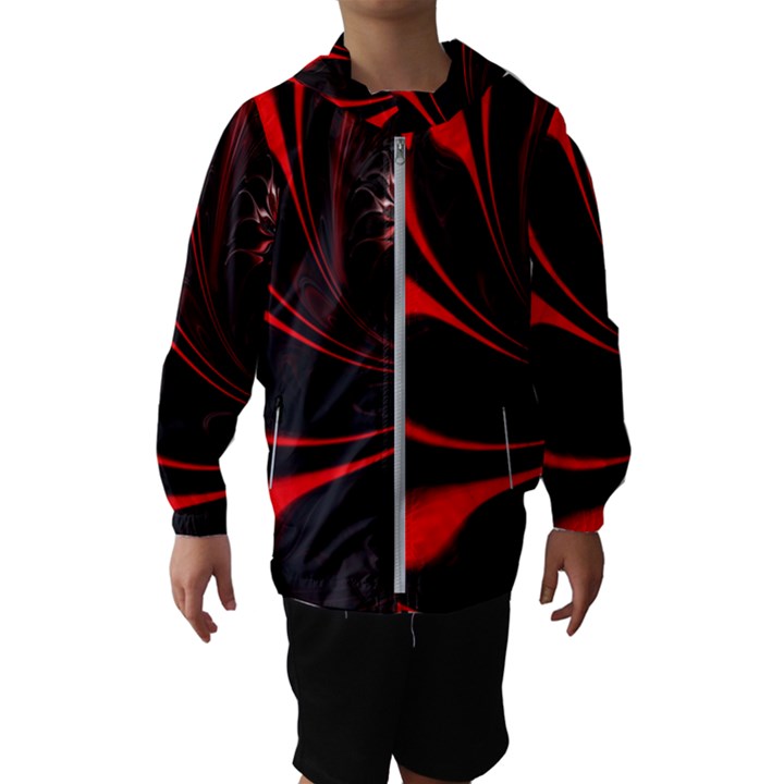 Abstract Curve Dark Flame Pattern Hooded Windbreaker (Kids)